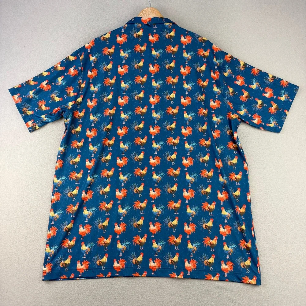 Waggle Maui Golf Polo Shirt Mens 2XL Blue Rooster Print Performance - Picture 5 of 10